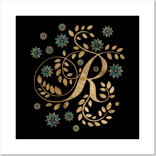 Luxury Golden Calligraphy Monogram with letter R Posters and Art